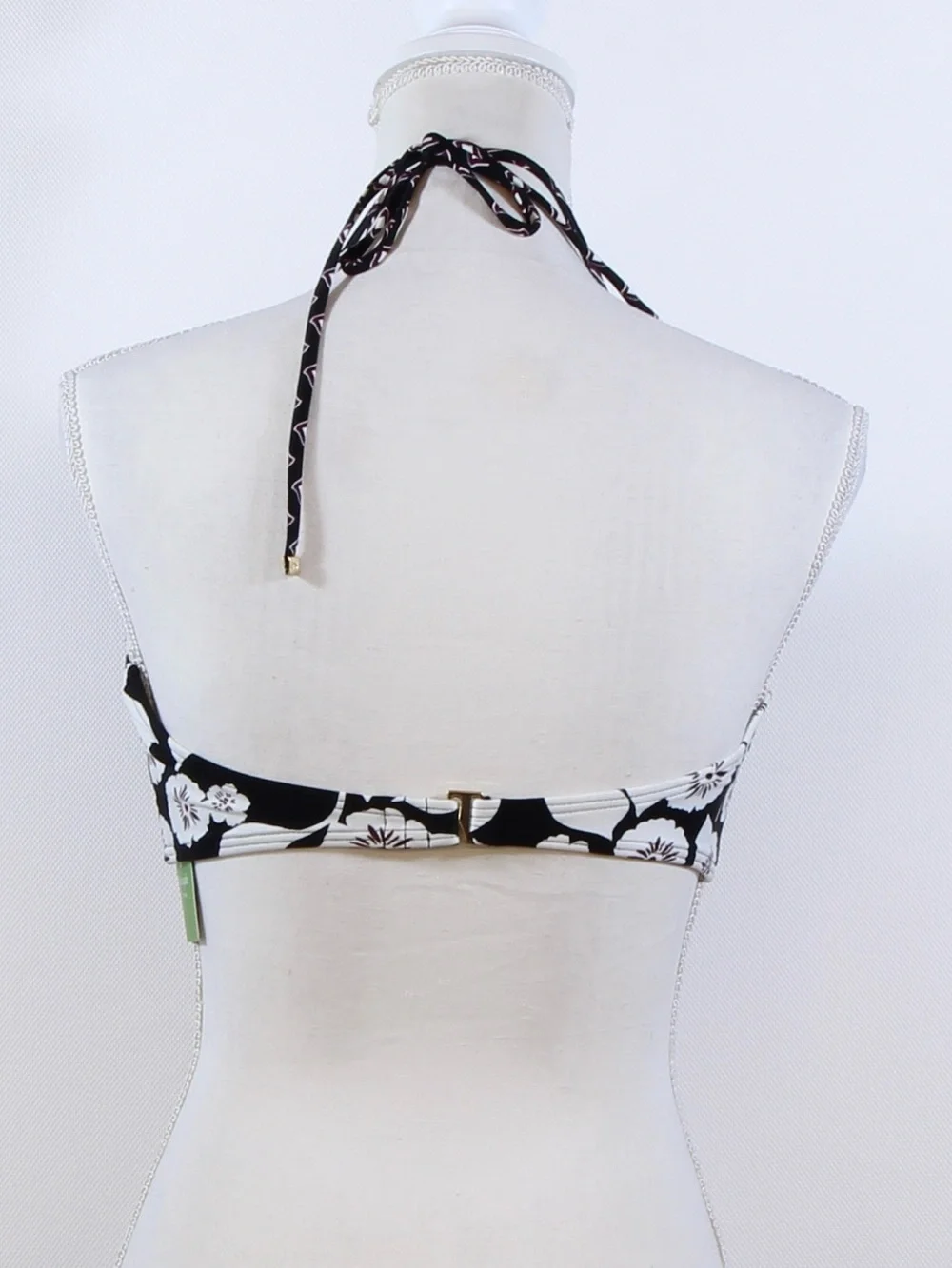 Kate Spade Black & White Floral Halter Bikini Top with Geometric Trim NWT